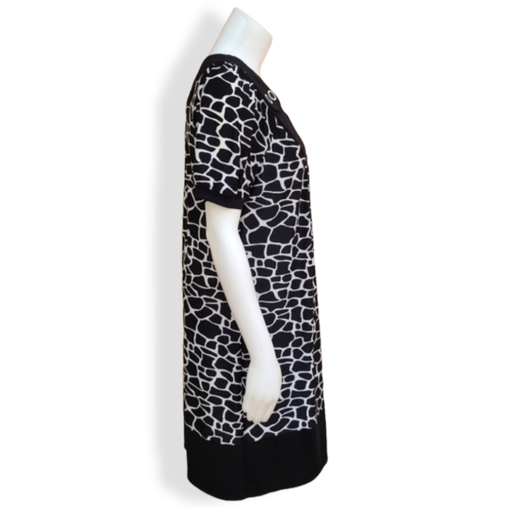 VINTAGE 90s Y2K STUDIO Giraffe Print Shift Dress Tunic Top 8 Medium Black White - Picture 4 of 16